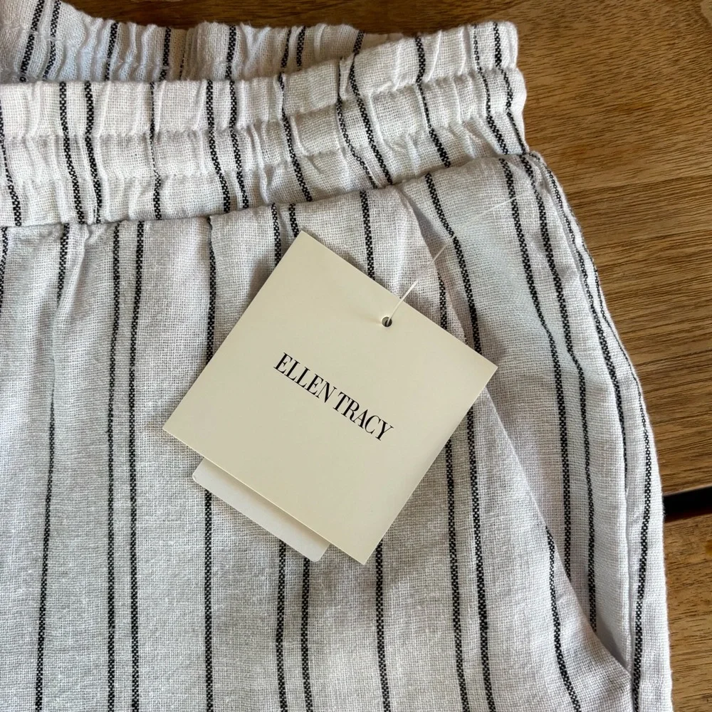 Ellen Tracy Linen Stripe Wide Leg Pants Women's Small White w/ Black pinstripes - Picture 5 of 15